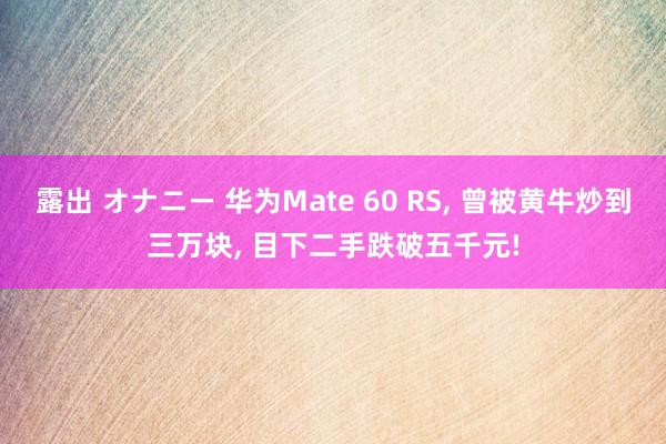 露出 オナニー 华为Mate 60 RS， 曾被黄牛炒到三万块， 目下二手跌破五千元!